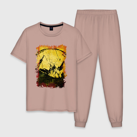 Мужская пижама хлопок с принтом Джип на склоне в Кировске, 100% хлопок | брюки и футболка прямого кроя, без карманов, на брюках мягкая резинка на поясе и по низу штанин
 | 