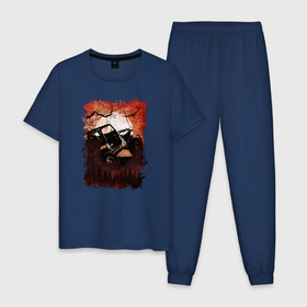 Мужская пижама хлопок с принтом Джип и сова в Санкт-Петербурге, 100% хлопок | брюки и футболка прямого кроя, без карманов, на брюках мягкая резинка на поясе и по низу штанин
 | 