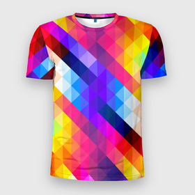 Мужская футболка 3D Slim с принтом Яркие квадраты в Ухте, 100% полиэстер с улучшенными характеристиками | приталенный силуэт, круглая горловина, широкие плечи, сужается к линии бедра | Тематика изображения на принте: 