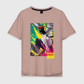 Мужская футболка хлопок Oversize с принтом Denji art , 100% хлопок | свободный крой, круглый ворот, “спинка” длиннее передней части | Тематика изображения на принте: anime | chainsaw man | denji | аниме | анимэ | дэндзи | человек бензопила