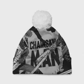 Шапка 3D c помпоном с принтом Chainsaw man comix в Екатеринбурге, 100% полиэстер | универсальный размер, печать по всей поверхности изделия | anime | chainsaw man | denji | makima | аниме | анимэ | дэндзи | макима | человек бензопила