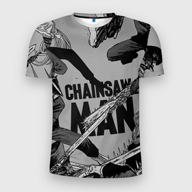 Мужская футболка 3D Slim с принтом Chainsaw man comix в Санкт-Петербурге, 100% полиэстер с улучшенными характеристиками | приталенный силуэт, круглая горловина, широкие плечи, сужается к линии бедра | anime | chainsaw man | denji | makima | аниме | анимэ | дэндзи | макима | человек бензопила