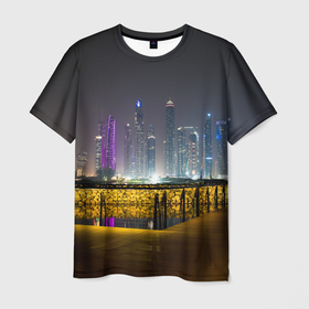 Мужская футболка 3D с принтом Неоновый ночной город и мост , 100% полиэфир | прямой крой, круглый вырез горловины, длина до линии бедер | bridge | city | dark | darkness | lights | neon | night | street | sweethuman | sweethumen | город | мост | неон | ночь | огни | темнота | тьма | улица