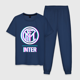 Мужская пижама хлопок с принтом Inter FC в стиле glitch в Екатеринбурге, 100% хлопок | брюки и футболка прямого кроя, без карманов, на брюках мягкая резинка на поясе и по низу штанин
 | 