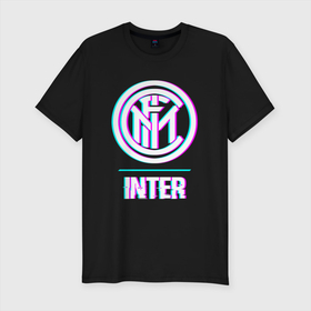 Мужская футболка хлопок Slim с принтом Inter FC в стиле glitch в Курске, 92% хлопок, 8% лайкра | приталенный силуэт, круглый вырез ворота, длина до линии бедра, короткий рукав | 
