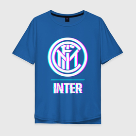 Мужская футболка хлопок Oversize с принтом Inter FC в стиле glitch в Петрозаводске, 100% хлопок | свободный крой, круглый ворот, “спинка” длиннее передней части | Тематика изображения на принте: 
