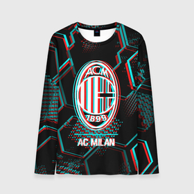 Мужской лонгслив 3D с принтом AC Milan FC в стиле glitch на темном фоне в Белгороде, 100% полиэстер | длинные рукава, круглый вырез горловины, полуприлегающий силуэт | Тематика изображения на принте: 