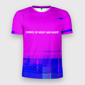 Мужская футболка 3D Slim с принтом Heroes of Might and Magic glitch text effect: символ сверху в Новосибирске, 100% полиэстер с улучшенными характеристиками | приталенный силуэт, круглая горловина, широкие плечи, сужается к линии бедра | 