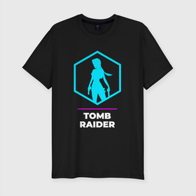 Мужская футболка хлопок Slim с принтом Символ Tomb Raider в неоновых цветах в Кировске, 92% хлопок, 8% лайкра | приталенный силуэт, круглый вырез ворота, длина до линии бедра, короткий рукав | 