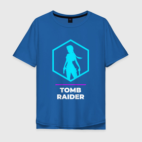 Мужская футболка хлопок Oversize с принтом Символ Tomb Raider в неоновых цветах в Белгороде, 100% хлопок | свободный крой, круглый ворот, “спинка” длиннее передней части | Тематика изображения на принте: 
