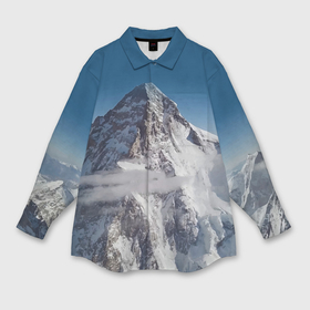 Мужская рубашка oversize 3D с принтом Каракорум К2 Чогори   вторая по высоте в Новосибирске,  |  | chogori | glacier | himalayas | karakorum | mountain | sky | snow | top | вершина | гималаи | гора | к2 | каракорум | ледник | небо | снег | чогори
