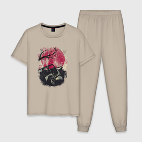 Мужская пижама хлопок с принтом Бездорожье Япония в Тюмени, 100% хлопок | брюки и футболка прямого кроя, без карманов, на брюках мягкая резинка на поясе и по низу штанин
 | 