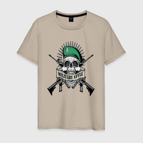 Мужская футболка хлопок с принтом Военный череп с оружием в Курске, 100% хлопок | прямой крой, круглый вырез горловины, длина до линии бедер, слегка спущенное плечо. | 