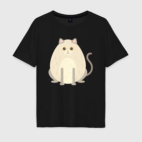 Мужская футболка хлопок Oversize с принтом Пухленький светлый котик , 100% хлопок | свободный крой, круглый ворот, “спинка” длиннее передней части | 