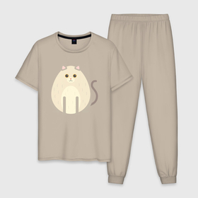 Мужская пижама хлопок с принтом Пухленький светлый котик , 100% хлопок | брюки и футболка прямого кроя, без карманов, на брюках мягкая резинка на поясе и по низу штанин
 | 