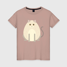 Женская футболка хлопок с принтом Пухленький светлый котик , 100% хлопок | прямой крой, круглый вырез горловины, длина до линии бедер, слегка спущенное плечо | 