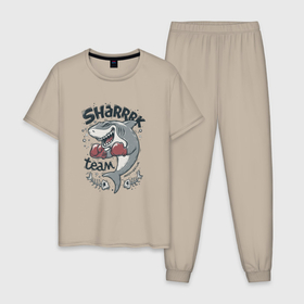 Мужская пижама хлопок с принтом Акула боксер , 100% хлопок | брюки и футболка прямого кроя, без карманов, на брюках мягкая резинка на поясе и по низу штанин
 | 