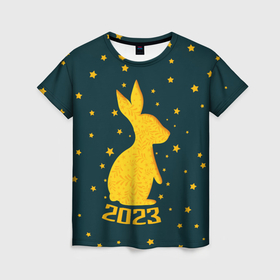 Женская футболка 3D с принтом Год кролика   2023 в Белгороде, 100% полиэфир ( синтетическое хлопкоподобное полотно) | прямой крой, круглый вырез горловины, длина до линии бедер | 