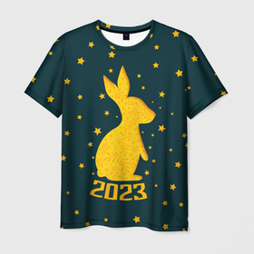 Мужская футболка 3D с принтом Год кролика   2023 в Рязани, 100% полиэфир | прямой крой, круглый вырез горловины, длина до линии бедер | 