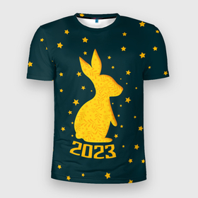 Мужская футболка 3D Slim с принтом Год кролика   2023 в Белгороде, 100% полиэстер с улучшенными характеристиками | приталенный силуэт, круглая горловина, широкие плечи, сужается к линии бедра | 