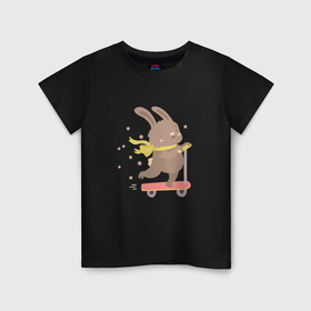 Детская футболка хлопок с принтом Зайчик на самокате в Белгороде, 100% хлопок | круглый вырез горловины, полуприлегающий силуэт, длина до линии бедер | 