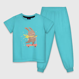Детская пижама хлопок с принтом Зайчик на самокате в Белгороде, 100% хлопок |  брюки и футболка прямого кроя, без карманов, на брюках мягкая резинка на поясе и по низу штанин
 | 