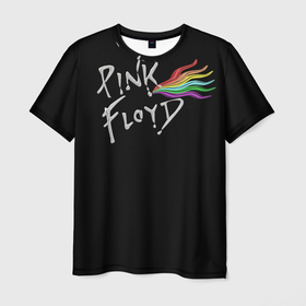 Мужская футболка 3D с принтом Pink Floyd с радугой в Петрозаводске, 100% полиэфир | прямой крой, круглый вырез горловины, длина до линии бедер | 