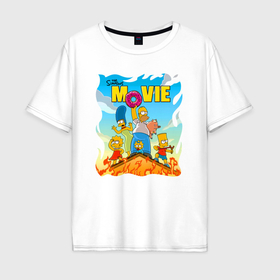 Мужская футболка хлопок Oversize с принтом The Simpsons movie   cartoon в Тюмени, 100% хлопок | свободный крой, круглый ворот, “спинка” длиннее передней части | bart | cartoon | donut | fire | homer | lisa | maggie | marge | pucker | simpsons | барт | гомер | лиза | мардж | мультфильм | мэгги | пожар | пончик | пуккер | симпсоны