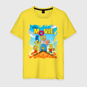 Мужская футболка хлопок с принтом The Simpsons movie   cartoon в Новосибирске, 100% хлопок | прямой крой, круглый вырез горловины, длина до линии бедер, слегка спущенное плечо. | bart | cartoon | donut | fire | homer | lisa | maggie | marge | pucker | simpsons | барт | гомер | лиза | мардж | мультфильм | мэгги | пожар | пончик | пуккер | симпсоны