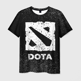 Мужская футболка 3D с принтом Dota с потертостями на темном фоне в Санкт-Петербурге, 100% полиэфир | прямой крой, круглый вырез горловины, длина до линии бедер | 