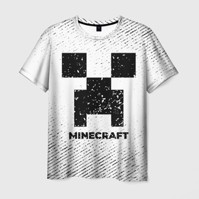 Мужская футболка 3D с принтом Minecraft с потертостями на светлом фоне в Белгороде, 100% полиэфир | прямой крой, круглый вырез горловины, длина до линии бедер | 