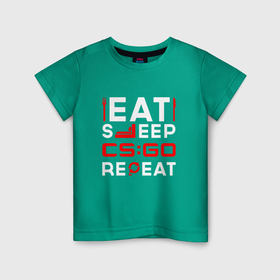 Детская футболка хлопок с принтом Надпись eat sleep Counter Strike repeat в Белгороде, 100% хлопок | круглый вырез горловины, полуприлегающий силуэт, длина до линии бедер | 