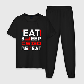Мужская пижама хлопок с принтом Надпись eat sleep Counter Strike repeat в Тюмени, 100% хлопок | брюки и футболка прямого кроя, без карманов, на брюках мягкая резинка на поясе и по низу штанин
 | 