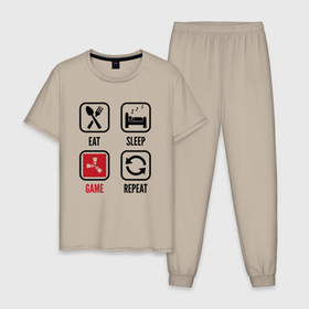 Мужская пижама хлопок с принтом Eat   sleep   Rust   repeat в Тюмени, 100% хлопок | брюки и футболка прямого кроя, без карманов, на брюках мягкая резинка на поясе и по низу штанин
 | Тематика изображения на принте: 