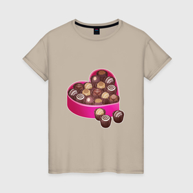 Женская футболка хлопок с принтом Коробка с конфетами в Новосибирске, 100% хлопок | прямой крой, круглый вырез горловины, длина до линии бедер, слегка спущенное плечо | 