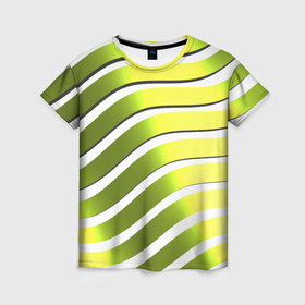 Женская футболка 3D с принтом Оливковая желтая полоса диагональ с эффектом в Екатеринбурге, 100% полиэфир ( синтетическое хлопкоподобное полотно) | прямой крой, круглый вырез горловины, длина до линии бедер | абстракция | геометрия | диагональ | желтый | зеленый | оливковый | полоса