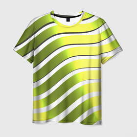 Мужская футболка 3D с принтом Оливковая желтая полоса диагональ с эффектом в Петрозаводске, 100% полиэфир | прямой крой, круглый вырез горловины, длина до линии бедер | абстракция | геометрия | диагональ | желтый | зеленый | оливковый | полоса