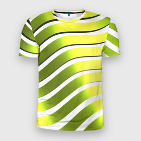 Мужская футболка 3D Slim с принтом Оливковая желтая полоса диагональ с эффектом в Екатеринбурге, 100% полиэстер с улучшенными характеристиками | приталенный силуэт, круглая горловина, широкие плечи, сужается к линии бедра | абстракция | геометрия | диагональ | желтый | зеленый | оливковый | полоса