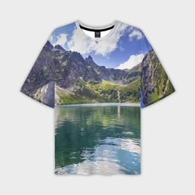 Мужская футболка oversize 3D с принтом Прозрачное горное озеро в Новосибирске,  |  | Тематика изображения на принте: clouds | forest | lake | mountains | nature | sky | stones | summer | горы | камни | лес | лето | небо | облака | озеро | природа