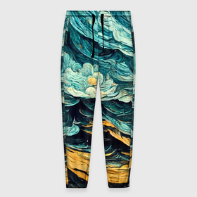 Мужские брюки 3D с принтом Пейзаж в стиле Ван Гога в Кировске, 100% полиэстер | манжеты по низу, эластичный пояс регулируется шнурком, по бокам два кармана без застежек, внутренняя часть кармана из мелкой сетки | 