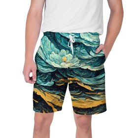 Мужские шорты 3D с принтом Пейзаж в стиле Ван Гога в Тюмени,  полиэстер 100% | прямой крой, два кармана без застежек по бокам. Мягкая трикотажная резинка на поясе, внутри которой широкие завязки. Длина чуть выше колен | 