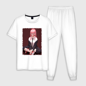 Мужская пижама хлопок с принтом Sweet Makima в Новосибирске, 100% хлопок | брюки и футболка прямого кроя, без карманов, на брюках мягкая резинка на поясе и по низу штанин
 | anime | chainsaw man | makima | аниме | анимэ | макима | человек бензопила