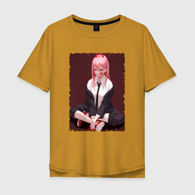 Мужская футболка хлопок Oversize с принтом Sweet Makima в Екатеринбурге, 100% хлопок | свободный крой, круглый ворот, “спинка” длиннее передней части | anime | chainsaw man | makima | аниме | анимэ | макима | человек бензопила