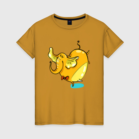 Женская футболка хлопок с принтом желтая слониха балерина в Тюмени, 100% хлопок | прямой крой, круглый вырез горловины, длина до линии бедер, слегка спущенное плечо | 