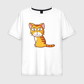 Мужская футболка хлопок Oversize с принтом Удивленный рыжий котик в Петрозаводске, 100% хлопок | свободный крой, круглый ворот, “спинка” длиннее передней части | 