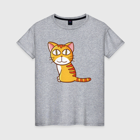 Женская футболка хлопок с принтом удивленный рыжий котик , 100% хлопок | прямой крой, круглый вырез горловины, длина до линии бедер, слегка спущенное плечо | 