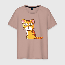 Мужская футболка хлопок с принтом Удивленный рыжий котик в Белгороде, 100% хлопок | прямой крой, круглый вырез горловины, длина до линии бедер, слегка спущенное плечо. | 