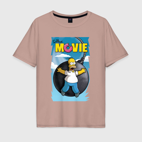 Мужская футболка хлопок Oversize с принтом The Simpsons movie   Гомер и бомба , 100% хлопок | свободный крой, круглый ворот, “спинка” длиннее передней части | bomb | cartoon | fear | homer simpson | movie | бомба | глаза | гомер симпсон | кино | мультфильм | пасть