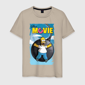 Мужская футболка хлопок с принтом The Simpsons movie   Гомер и бомба в Екатеринбурге, 100% хлопок | прямой крой, круглый вырез горловины, длина до линии бедер, слегка спущенное плечо. | bomb | cartoon | fear | homer simpson | movie | бомба | глаза | гомер симпсон | кино | мультфильм | пасть