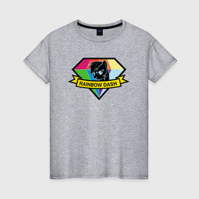 Женская футболка хлопок с принтом Rainbow Dash   Логотип единорога в Белгороде, 100% хлопок | прямой крой, круглый вырез горловины, длина до линии бедер, слегка спущенное плечо | Тематика изображения на принте: 